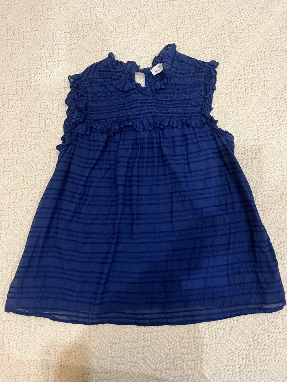 Vineyard Vines Girls Navy Ruffle Yoke Sleeveless Top